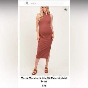 Mocha Mock Neck Side Slit Maternity Midi Dress